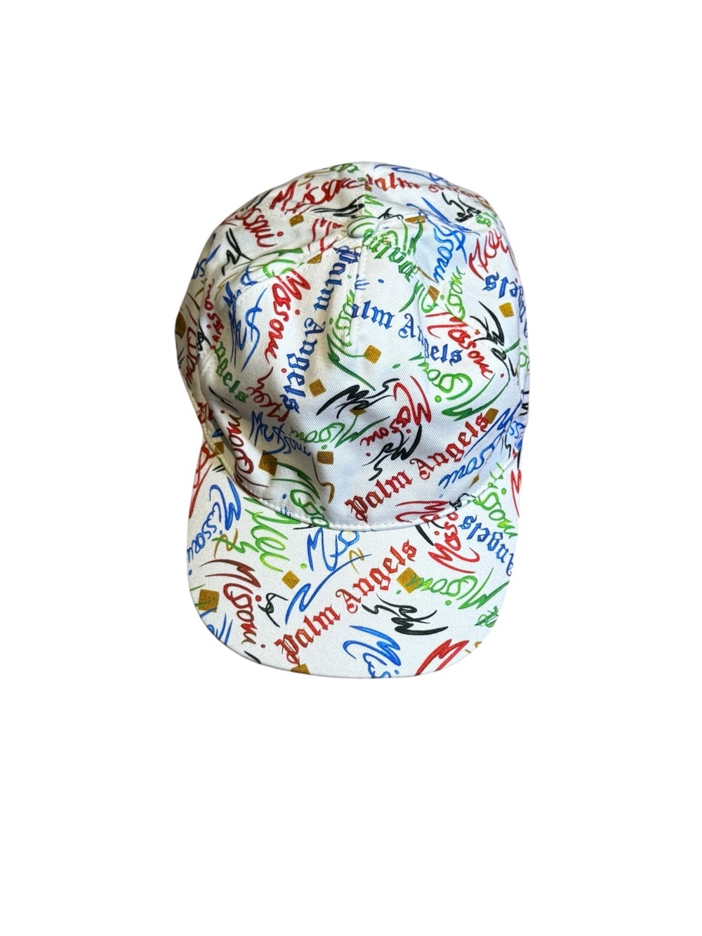 Palm Angels White Cap with Multicolor Script Logos